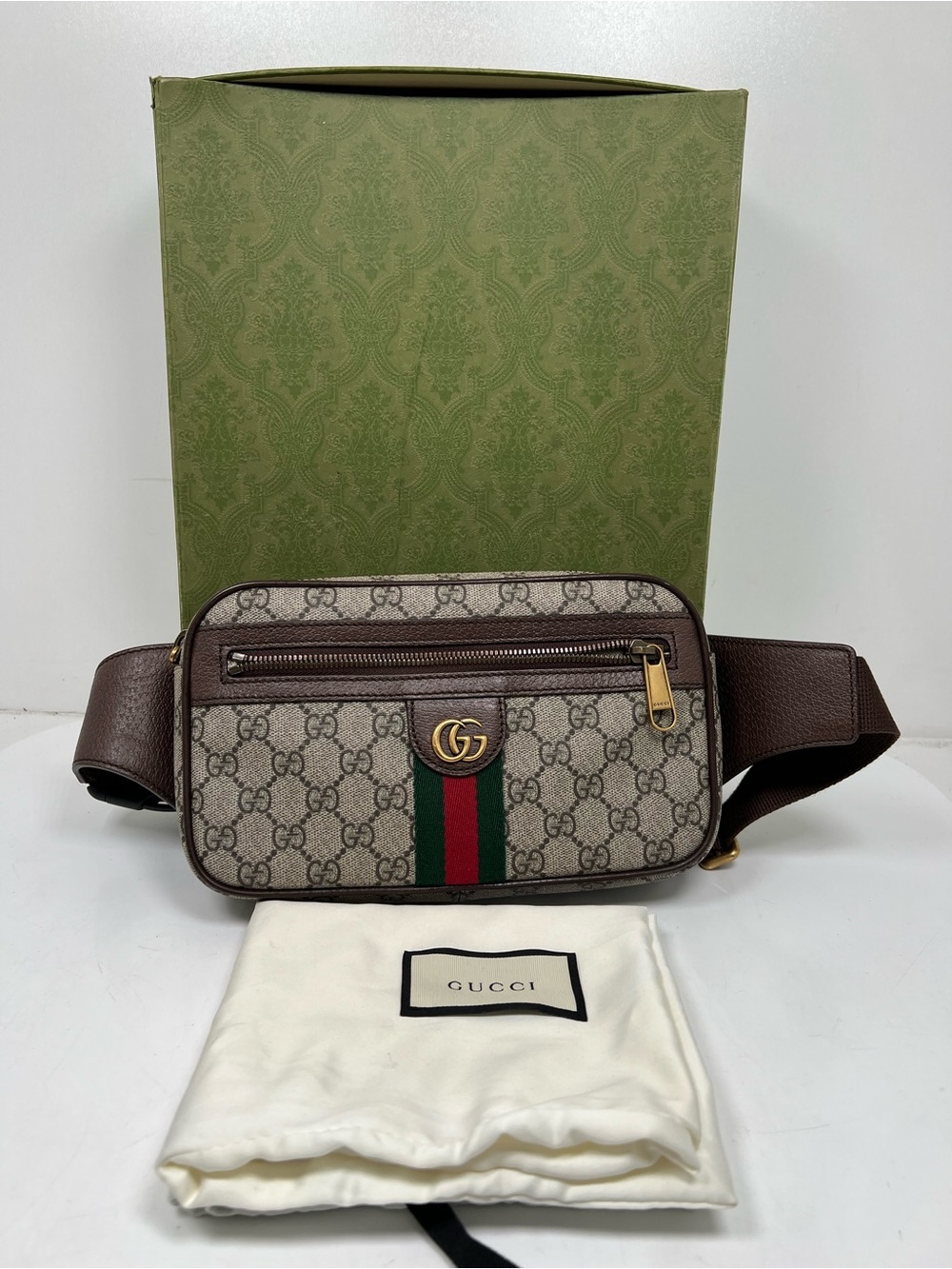 Gucci Soft GG Supreme Monogram Medium Ophidia Belt Bag Dark Brown